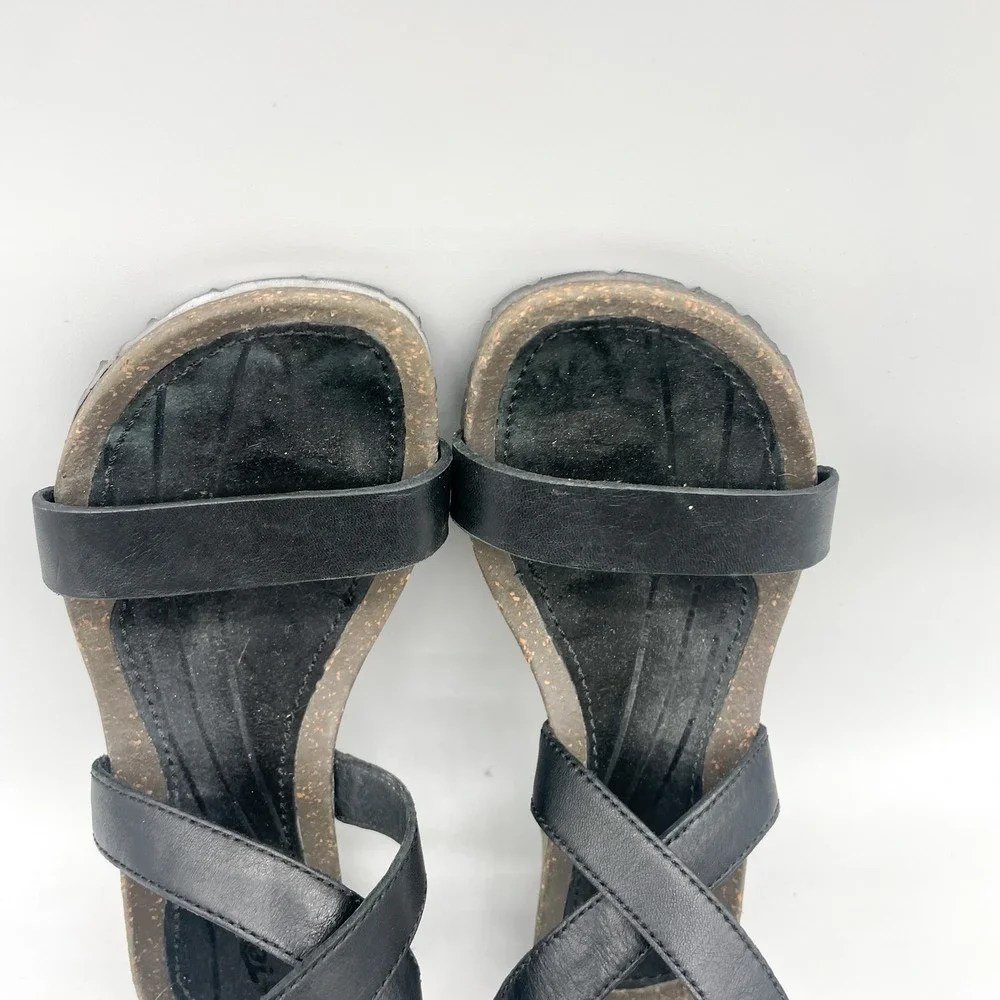 Teva Womens 6.5 Cabrillo Wedge Strappy Sandals Black Leather Gorpcore Boho Heel